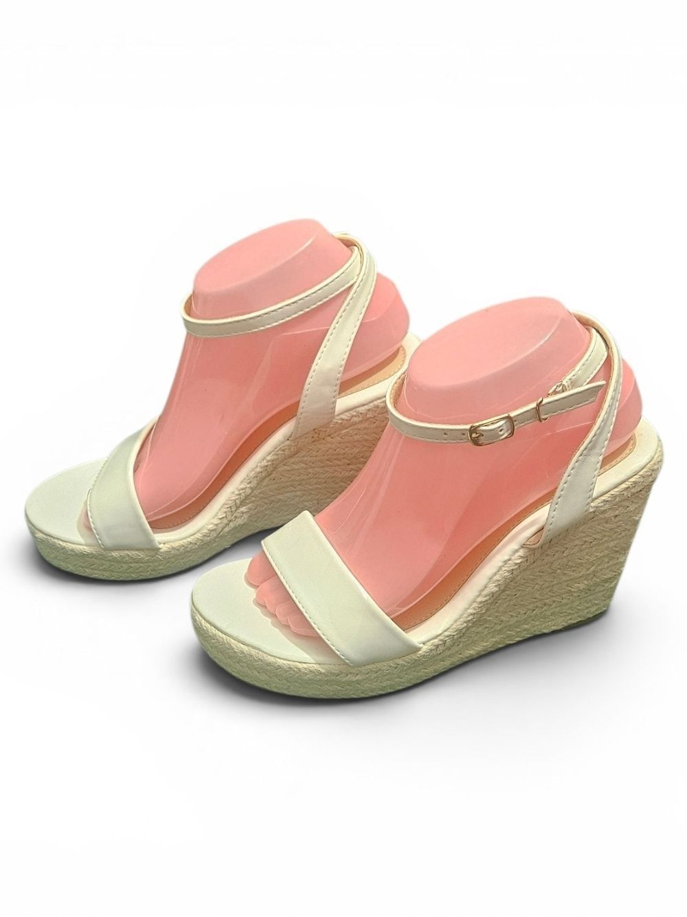 Women's Cream Espadrille Wedge Sandals with Ankle Strap
